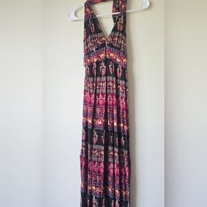 Forever 21 Bohemian Halter Maxi Dress - Pink and Black Size M